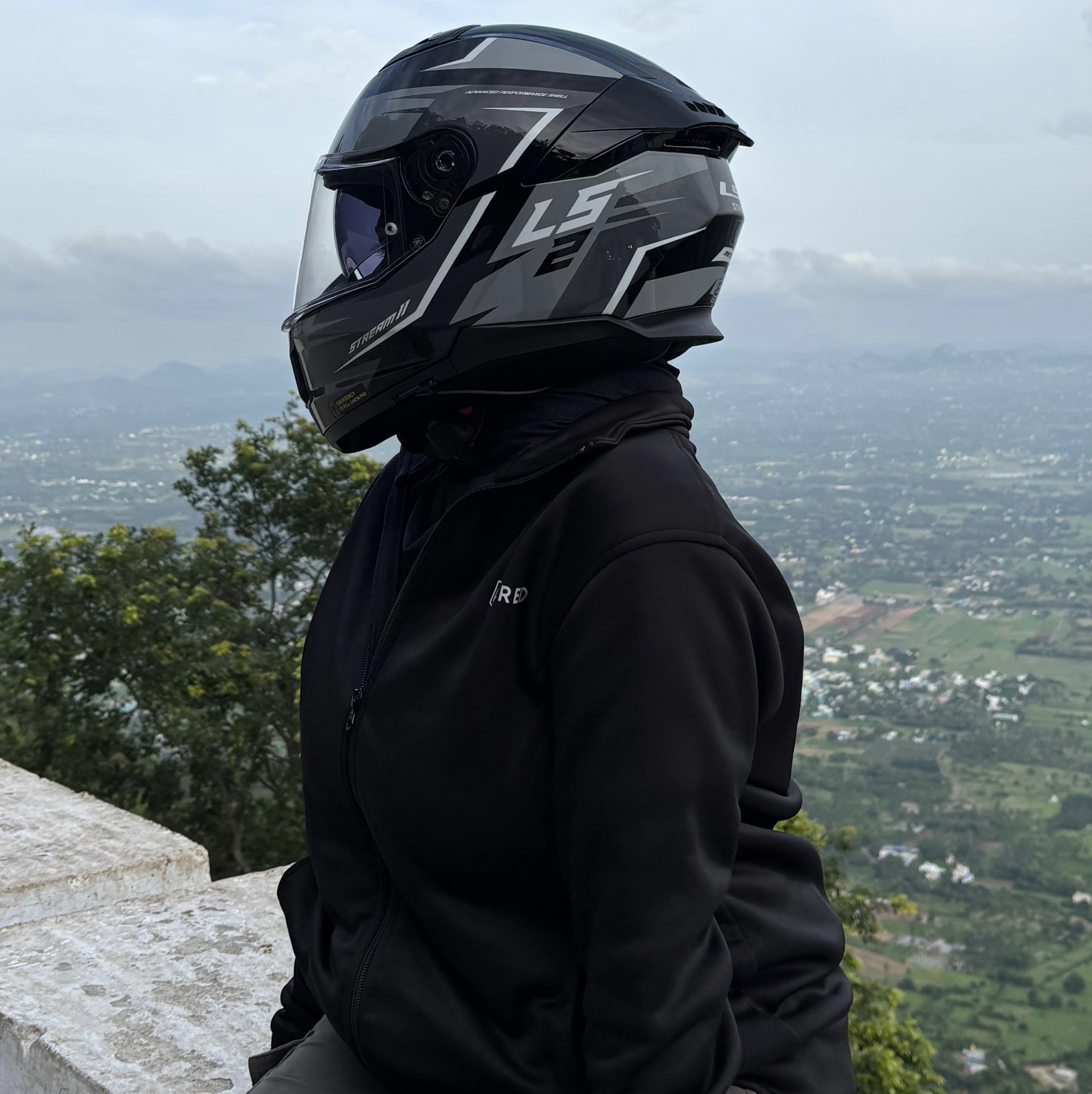 Wearing a helmet